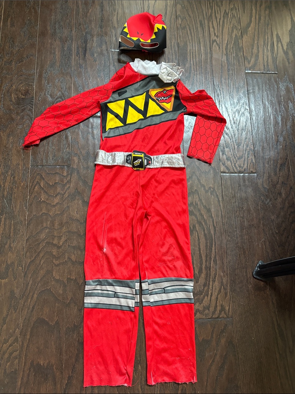Power Ranger Red Superhero Costume with Yellow & Silver Accents